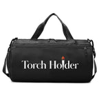 Black duffel bag with 'Torch Holder' logo on a white background
